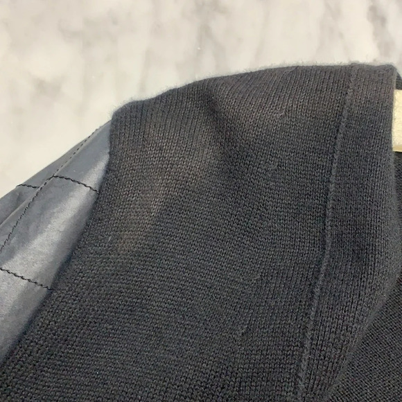 Sacai Black Button Down Cardigan with Quilted Nylon Sleeves and Wrist Zippers - Picture 13 of 14